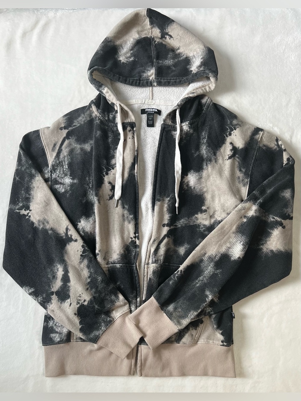 Gray/Black & Cream Bleach Dye-Style RSQ Zip-Up Jacket